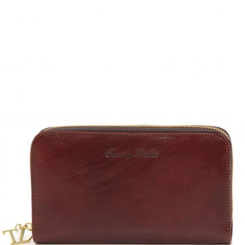 Exclusive leather accordion wallet with zip closure