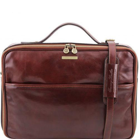 Vicenza - Leather laptop briefcase with zip closure