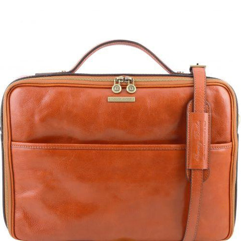 Vicenza - Leather laptop briefcase with zip closure