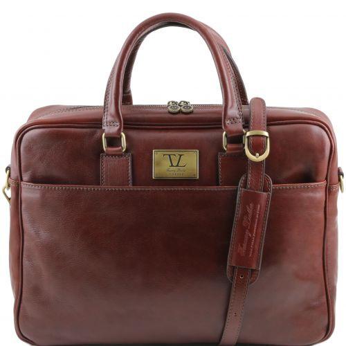 Urbino - Leather laptop briefcase with front pocket Business