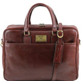 Urbino - Leather laptop briefcase with front pocket