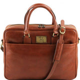 Urbino - Leather laptop briefcase with front pocket