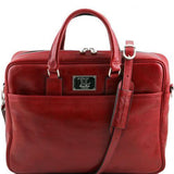 Urbino - Leather laptop briefcase with front pocket