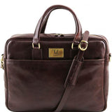 Urbino - Leather laptop briefcase with front pocket