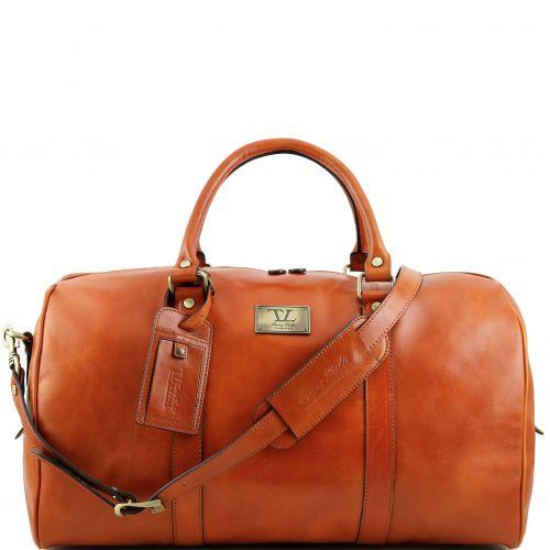 TL Voyager - Travel leather duffle bag with pocket on the backside - Large size leather travel bags