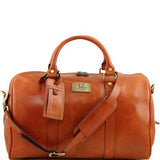 TL Voyager - Travel leather duffle bag with pocket on the back side - Small size