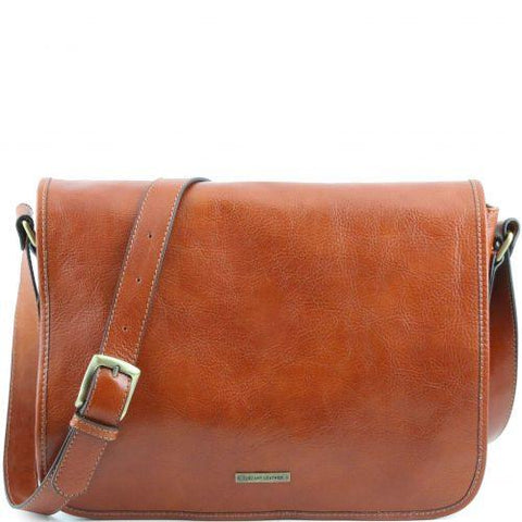 TL Messenger - One compartment leather shoulder bag - Large size