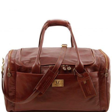 TL Voyager - Travel leather bag with side pockets - Large size
