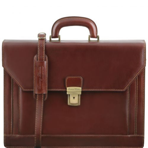 Napoli - 2 compartments leather briefcase with front pocket Business