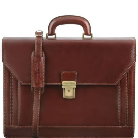 Napoli - 2 compartments leather briefcase with front pocket