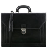 Napoli - 2 compartments leather briefcase with front pocket