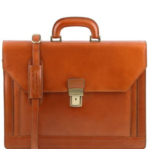 Napoli - 2 compartments leather briefcase with front pocket