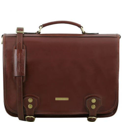Ancona - 2 Compartments leather messenger bag with flap