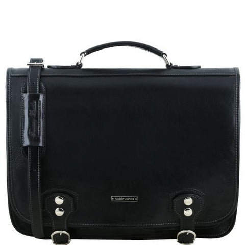 Ancona - 2 Compartments leather messenger bag with flap