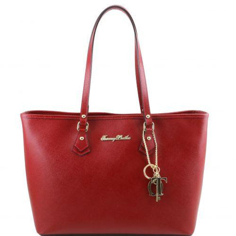 TL KeyLuck - Saffiano leather shopping bag with two handles
