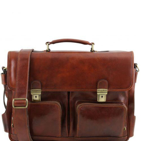 Ventimiglia - Leather multi compartment TL SMART briefcase with front pockets