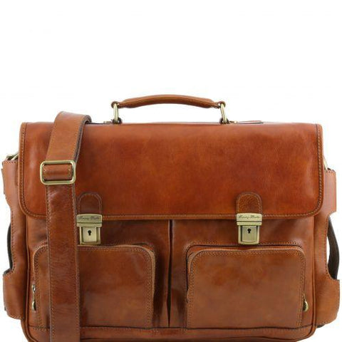 Ventimiglia - Leather multi compartment TL SMART briefcase with front pockets