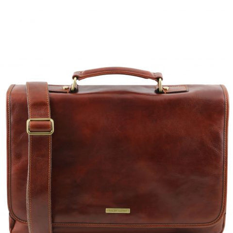 Mantova - Leather multi compartment TL SMART briefcase with flap