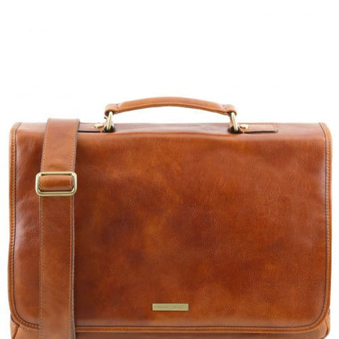 Mantova - Leather multi compartment TL SMART briefcase with flap