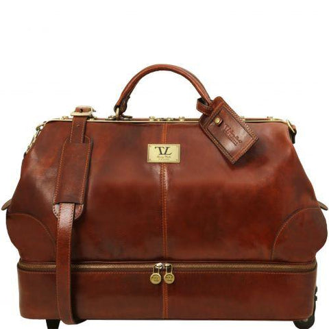 Siviglia - Two wheeles double-bottom Gladstone leather bag