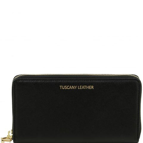 Exclusive 2 compartments Saffiano leather wallet for woman with zip closure