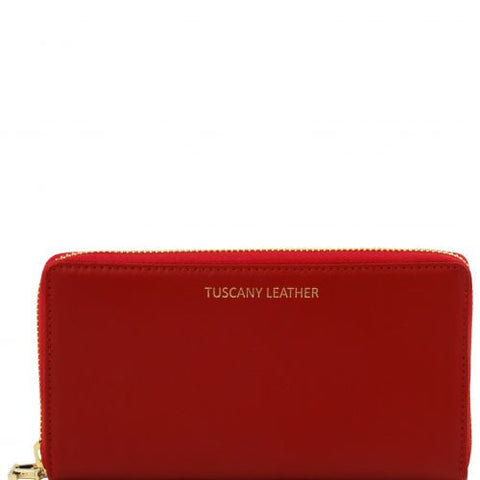 Exclusive 3 compartments Ruga leather wallet for woman with zip closure