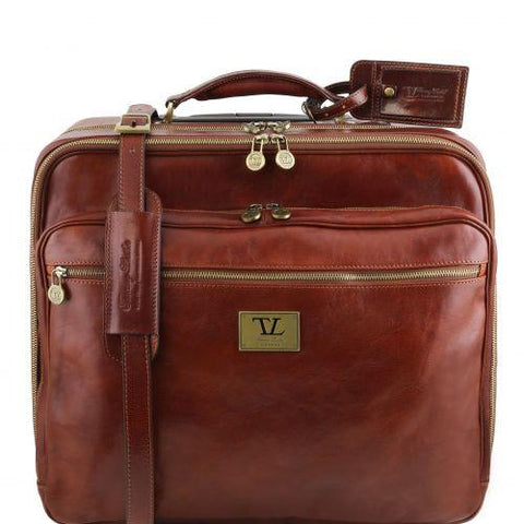 Varsavia - Two compartments leather pilot case with two wheels