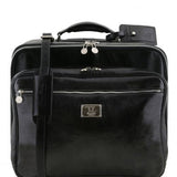 Varsavia - Two compartments leather pilot case with two wheels