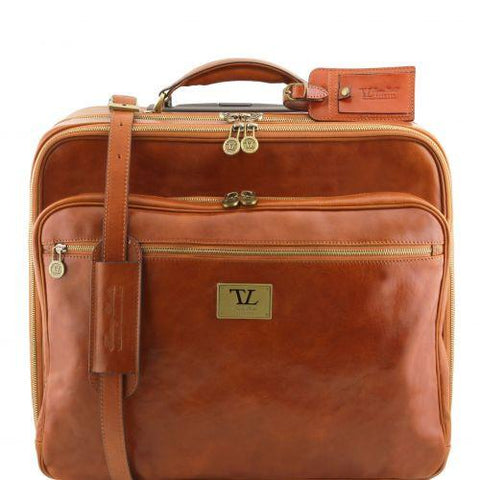 Varsavia - Two compartments leather pilot case with two wheels