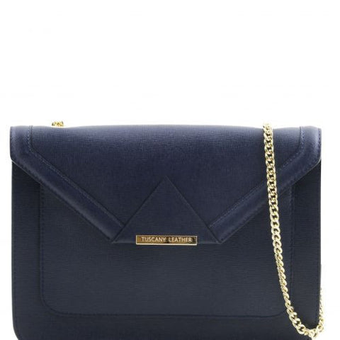 Iride - Saffiano leather clutch with chain strap