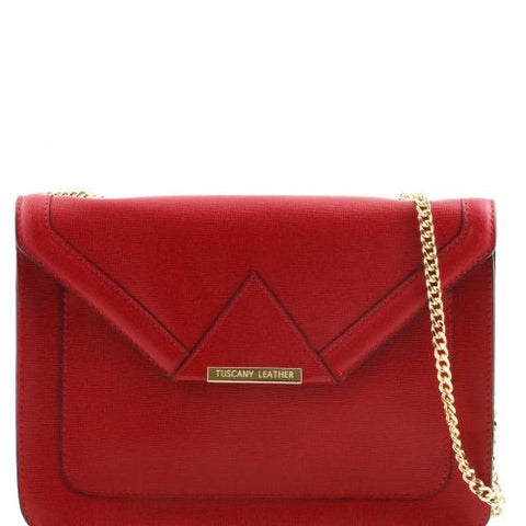 Iride - Saffiano leather clutch with chain strap