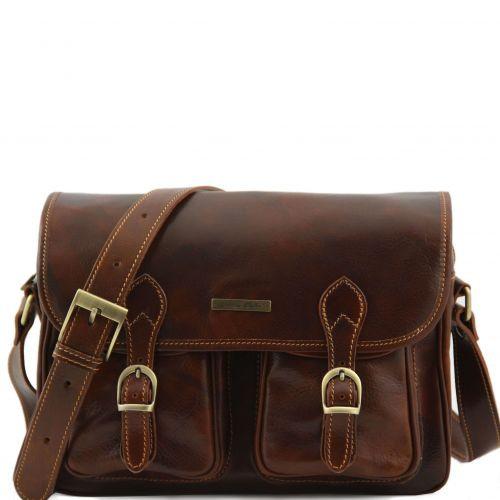 San Marino - Travel leather bag with pockets on the front side Business