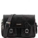 San Marino - Travel leather bag with pockets on the front side