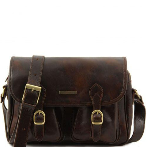 San Marino - Travel leather bag with pockets on the front side